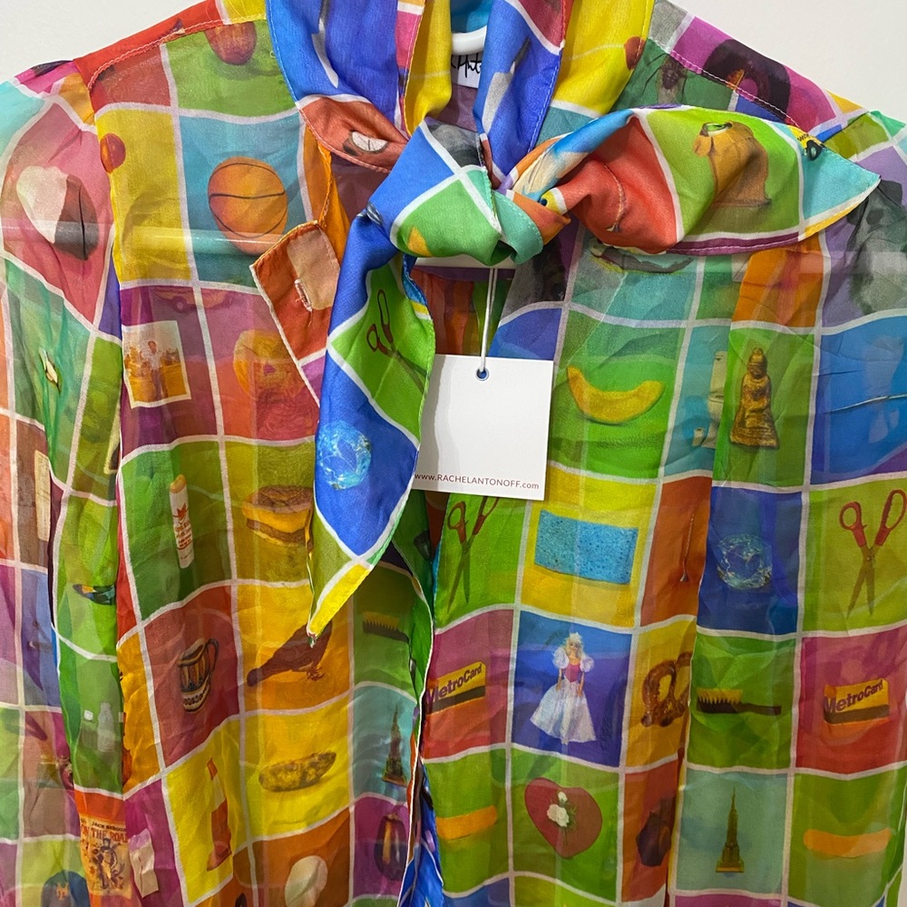 Rachel Antonoff Gertrude 100% Silk Blouse in Original Objects Print - Picture 4 of 6
